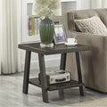 Wood Shelf End Table with Hardwood Veneer Top and Lower Storage Shelf in White