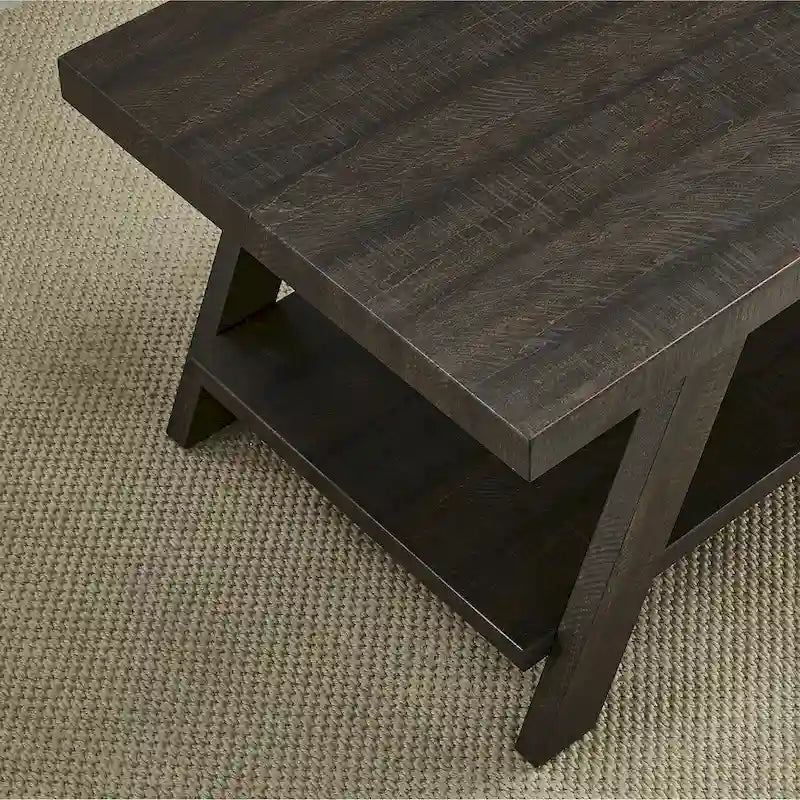 Wood Shelf End Table with Hardwood Veneer Top and Lower Storage Shelf in White