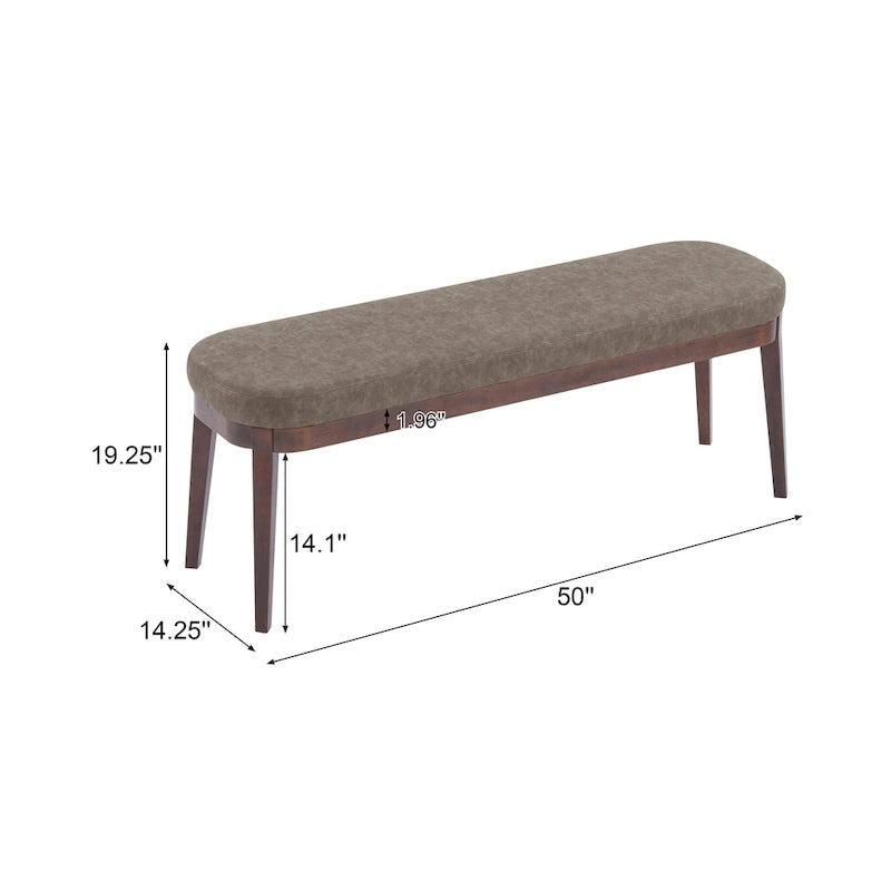 Mid-Century Modern Upholstered Bench with Solid Wood Legs, Brown & Gray