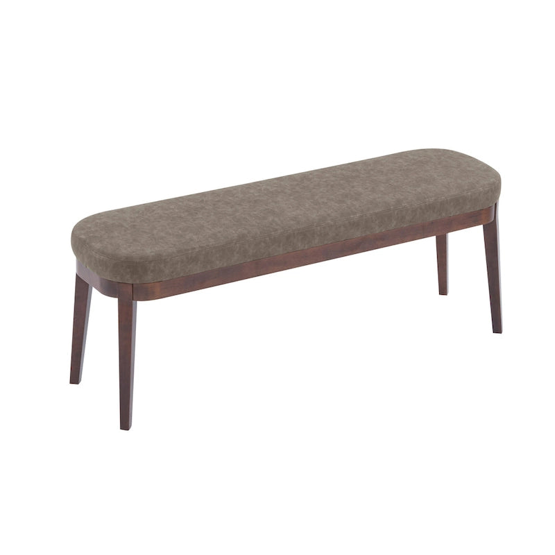 Gepolsterte Bank im Mid-Century-Modern-Stil mit Beinen aus massivem Holz, Braun und Grau