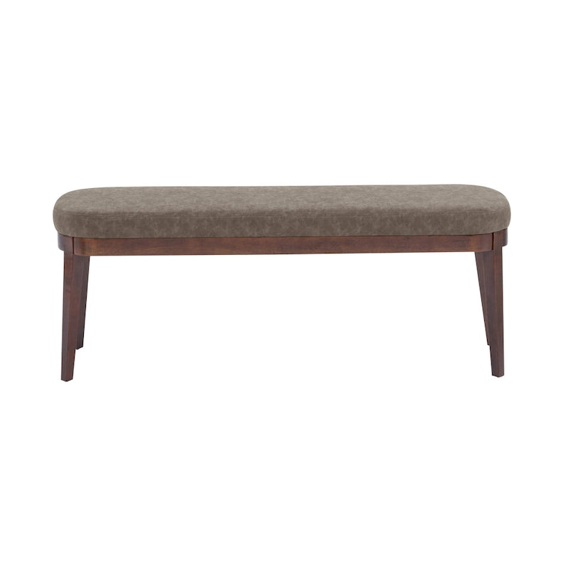 Gepolsterte Bank im Mid-Century-Modern-Stil mit Beinen aus massivem Holz, Braun und Grau