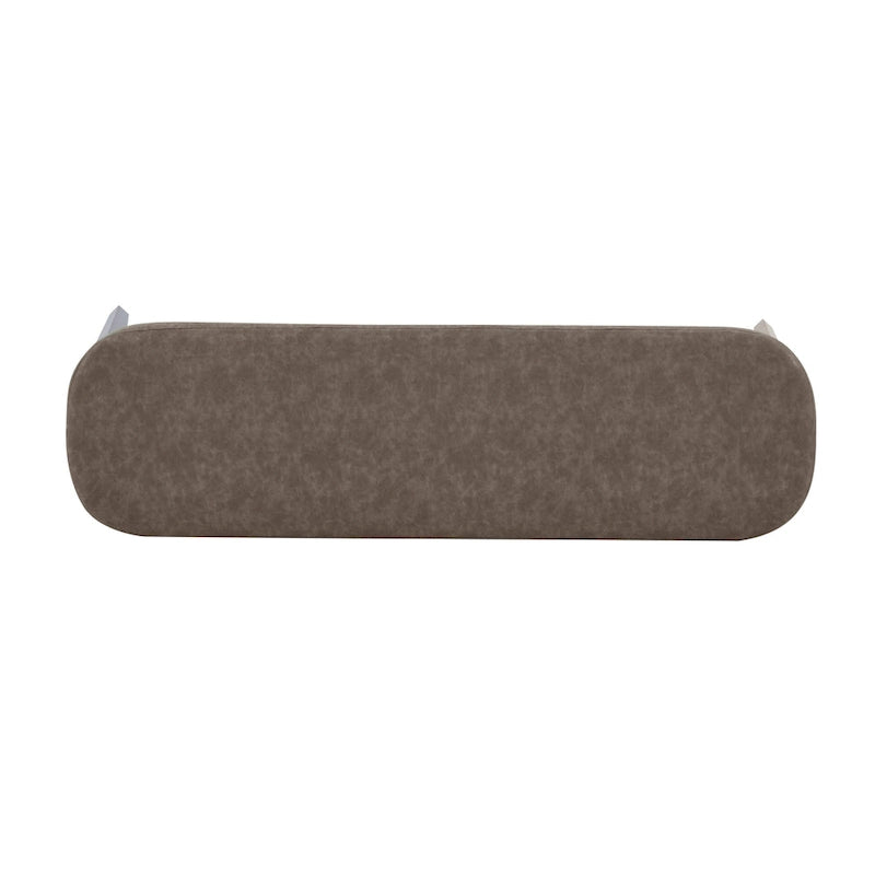 Gepolsterte Bank im Mid-Century-Modern-Stil mit Beinen aus massivem Holz, Braun und Grau