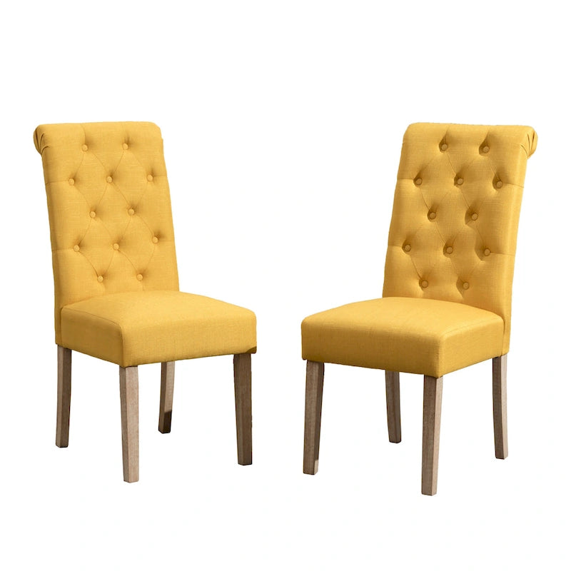 Button-Tufted High-Back Upholstered Dining Chair with Solid Wood Legs