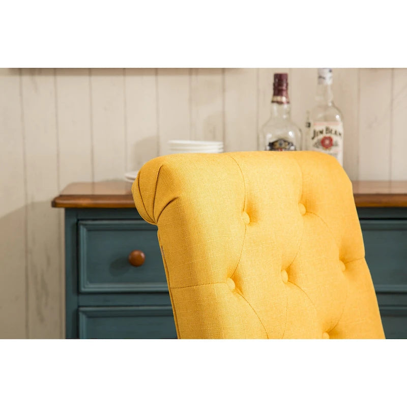 Button-Tufted High-Back Upholstered Dining Chair with Solid Wood Legs