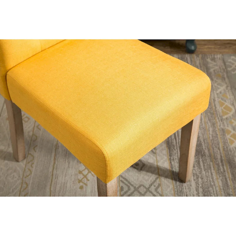 Button-Tufted High-Back Upholstered Dining Chair with Solid Wood Legs