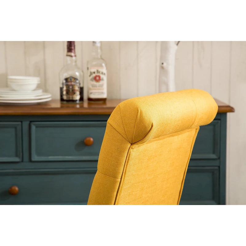 Button-Tufted High-Back Upholstered Dining Chair with Solid Wood Legs