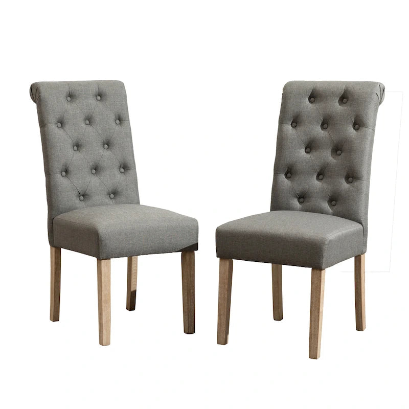 Button-Tufted High-Back Upholstered Dining Chair with Solid Wood Legs