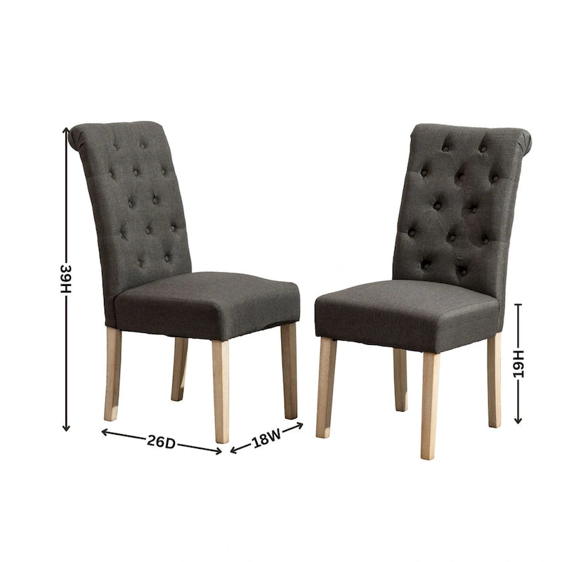 Button-Tufted High-Back Upholstered Dining Chair with Solid Wood Legs