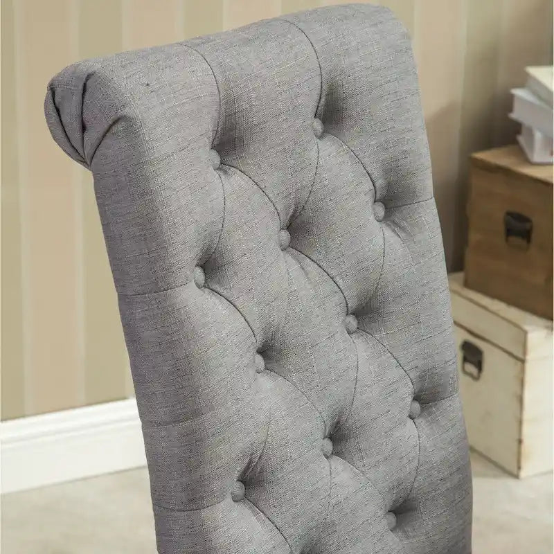 Button-Tufted High-Back Upholstered Dining Chair with Solid Wood Legs