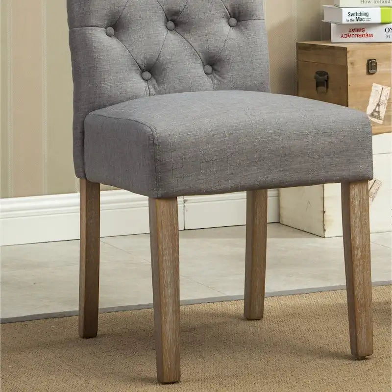 Button-Tufted High-Back Upholstered Dining Chair with Solid Wood Legs