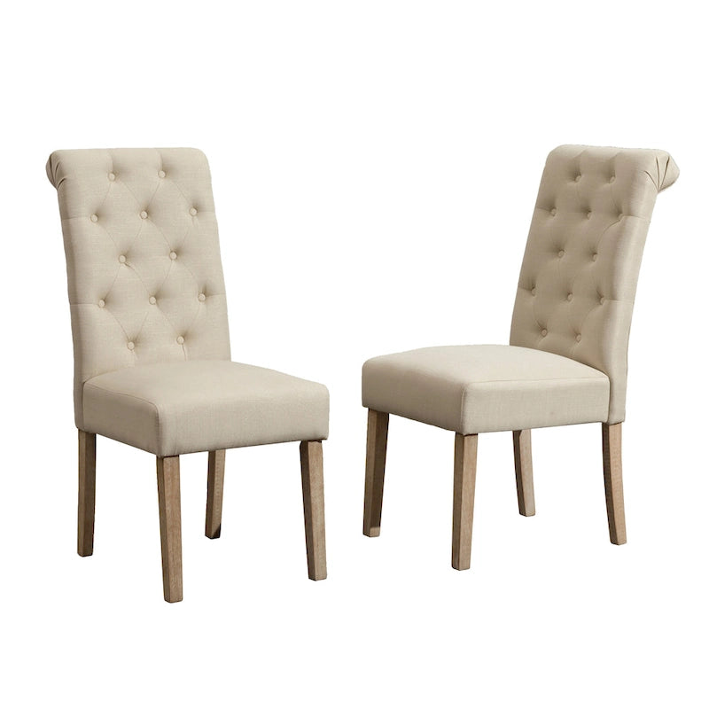 Button-Tufted High-Back Upholstered Dining Chair with Solid Wood Legs