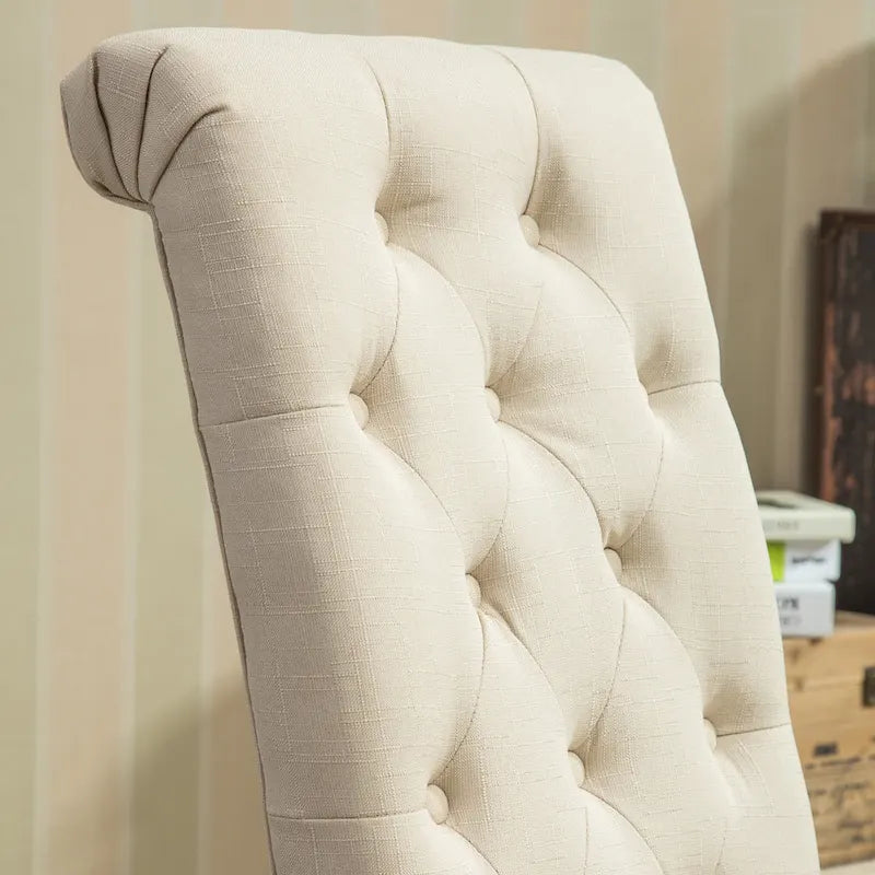 Button-Tufted High-Back Upholstered Dining Chair with Solid Wood Legs