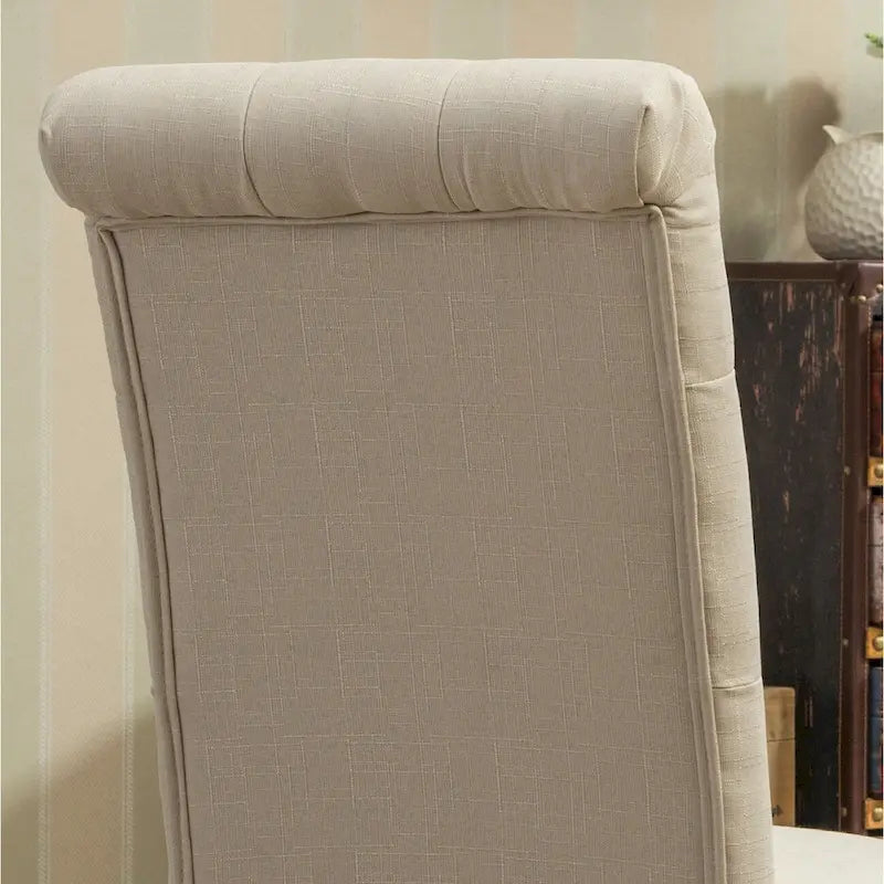 Button-Tufted High-Back Upholstered Dining Chair with Solid Wood Legs