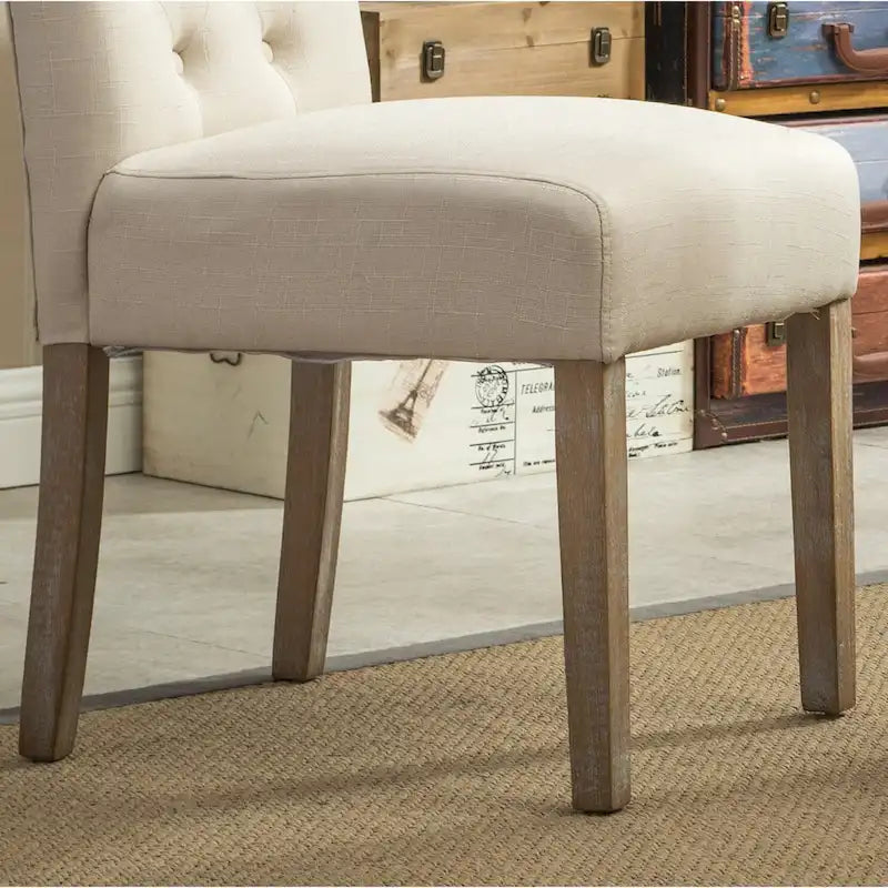 Button-Tufted High-Back Upholstered Dining Chair with Solid Wood Legs