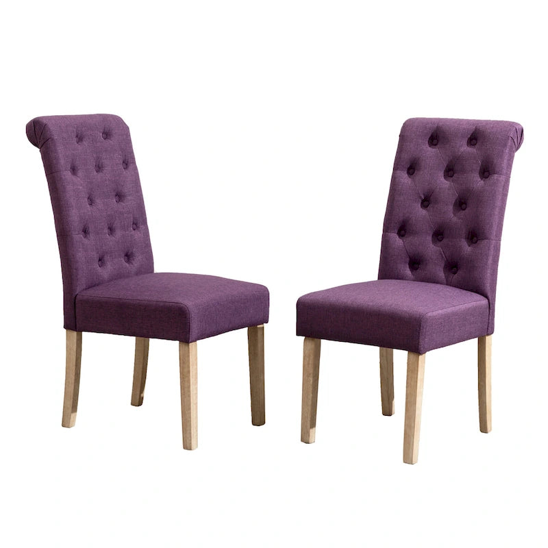 Button-Tufted High-Back Upholstered Dining Chair with Solid Wood Legs