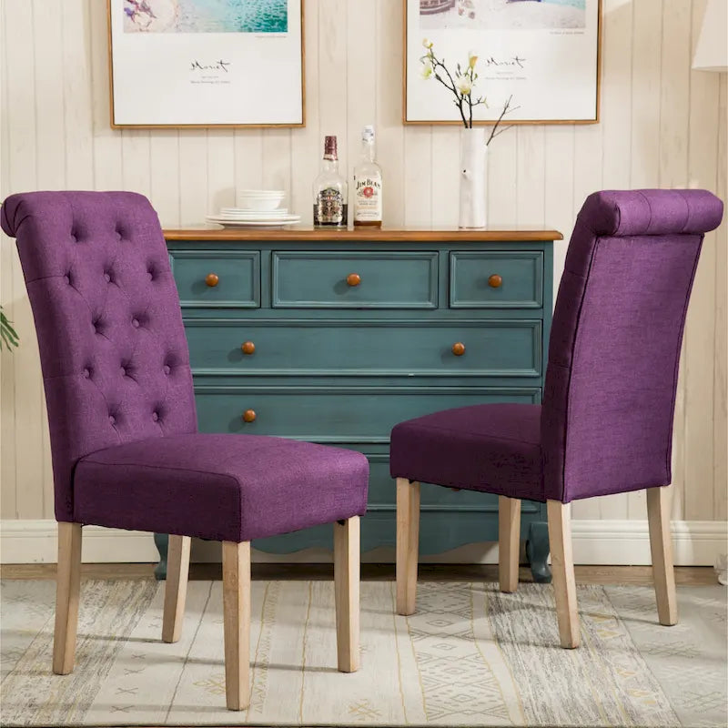 Button-Tufted High-Back Upholstered Dining Chair with Solid Wood Legs