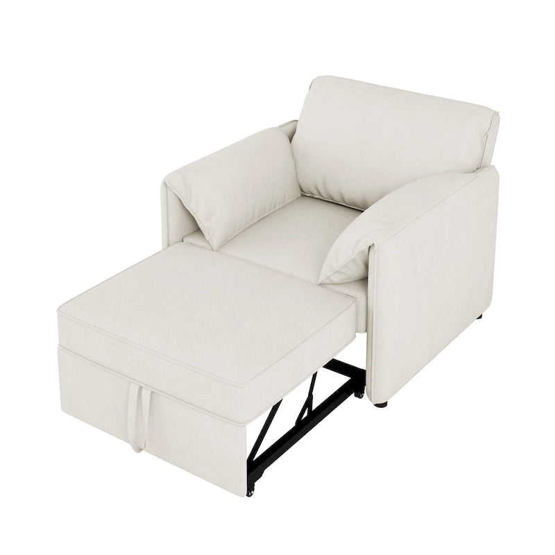Convertible Sleeper Chair Sofa Bed with Adjustable Backrest, Linen Upholstery, White/Grey