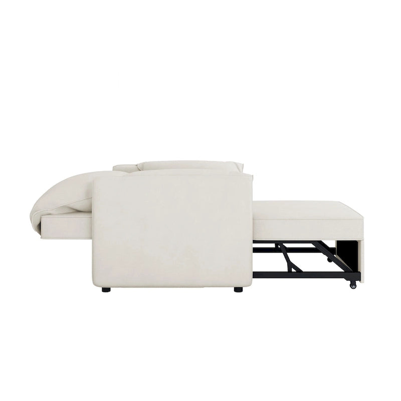 Convertible Sleeper Chair Sofa Bed with Adjustable Backrest, Linen Upholstery, White/Grey