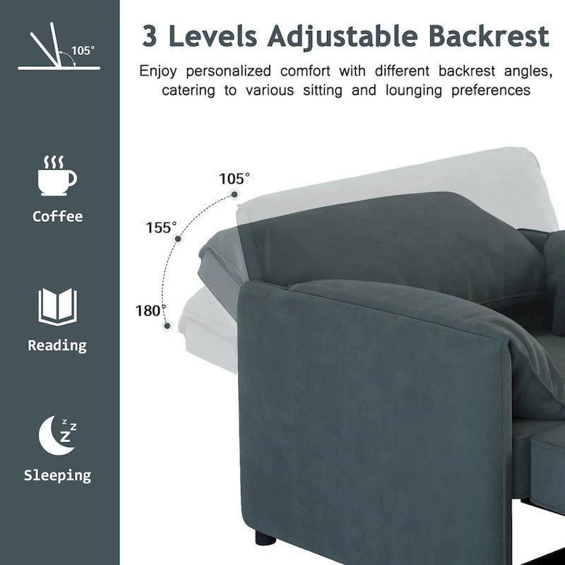 Convertible Sleeper Chair Sofa Bed with Adjustable Backrest, Linen Upholstery, White/Grey