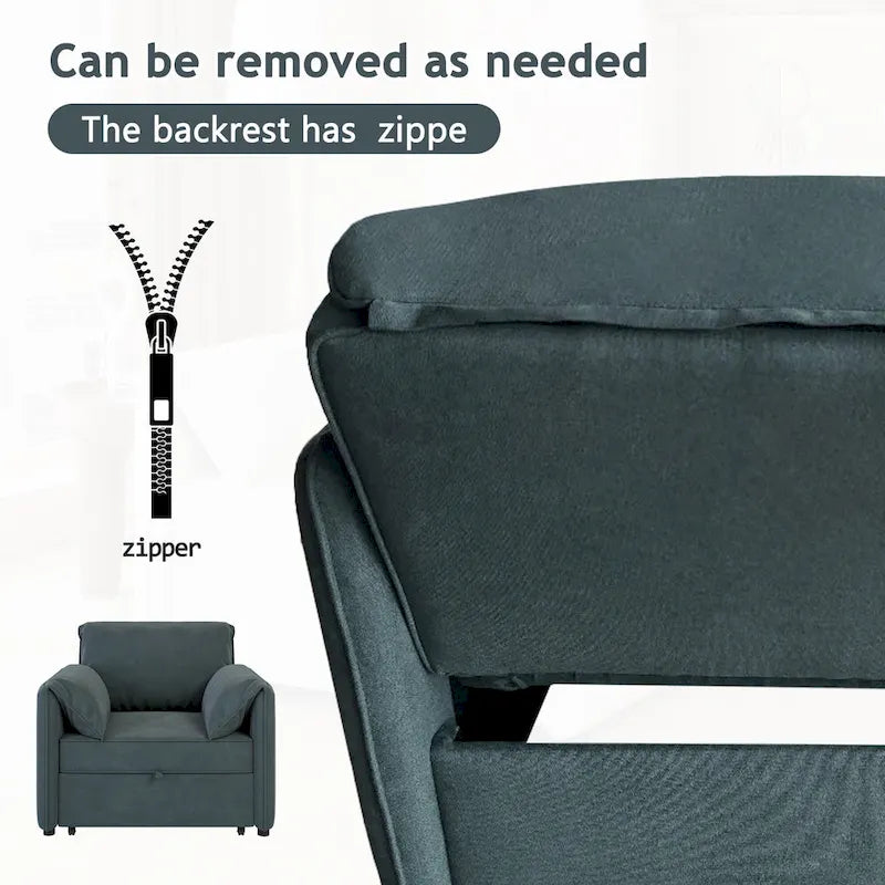 Convertible Sleeper Chair Sofa Bed with Adjustable Backrest, Linen Upholstery, White/Grey