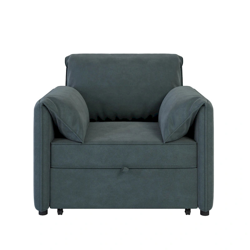 Convertible Sleeper Chair Sofa Bed with Adjustable Backrest, Linen Upholstery, White/Grey