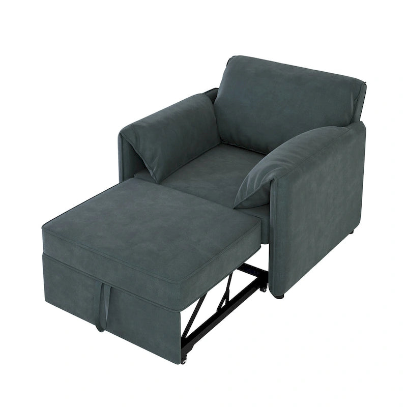Convertible Sleeper Chair Sofa Bed with Adjustable Backrest, Linen Upholstery, White/Grey