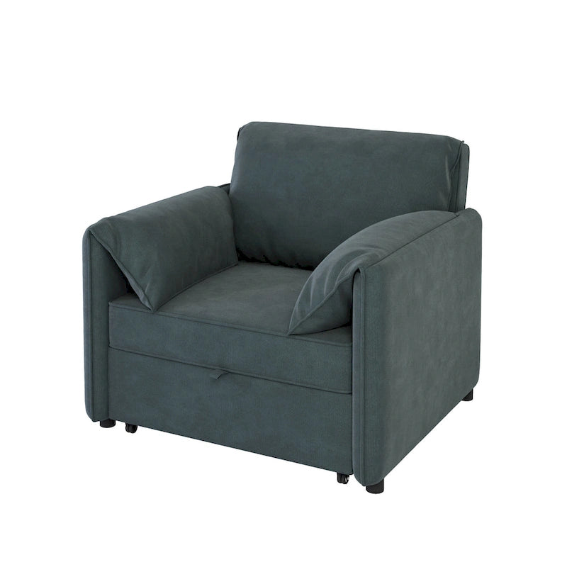 Convertible Sleeper Chair Sofa Bed with Adjustable Backrest, Linen Upholstery, White/Grey