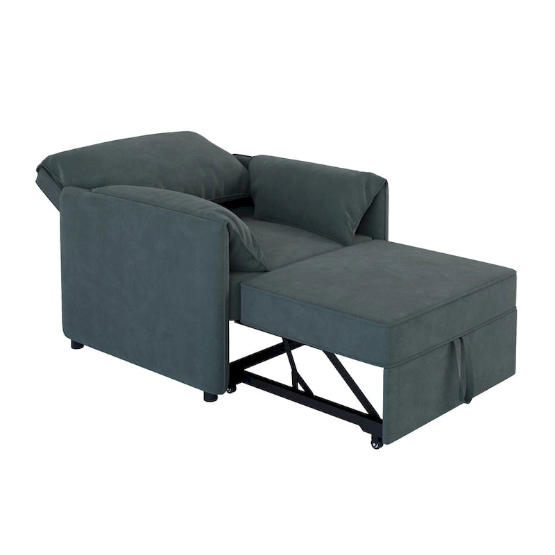 Convertible Sleeper Chair Sofa Bed with Adjustable Backrest, Linen Upholstery, White/Grey