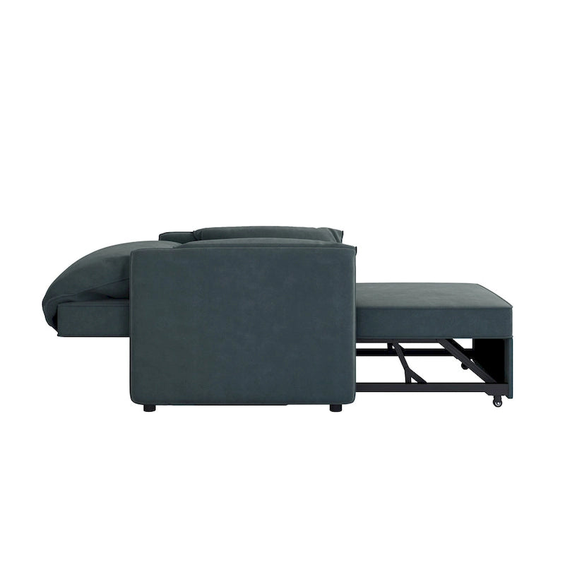 Convertible Sleeper Chair Sofa Bed with Adjustable Backrest, Linen Upholstery, White/Grey