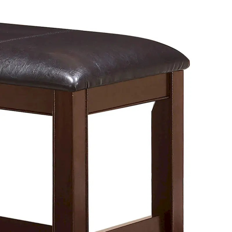 Transitional Counter Height Bench Solid Wood Leatherette Seat Brown Black