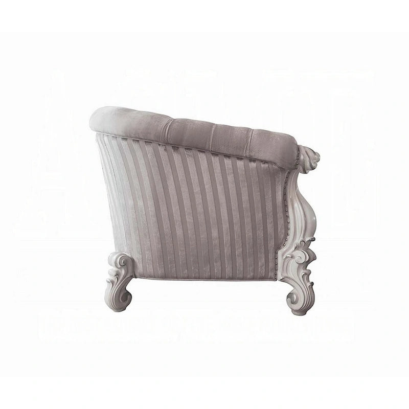 Ivory Tufted Fabric Loveseat Scrolled Armrest Crescent Back Bone White