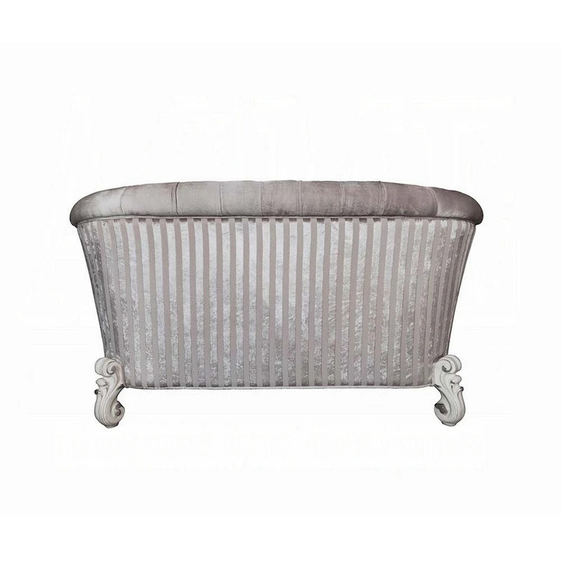 Ivory Tufted Fabric Loveseat Scrolled Armrest Crescent Back Bone White