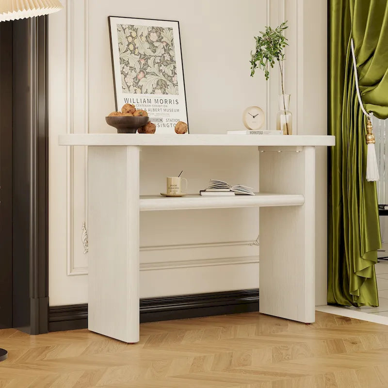 Minimalist Console Table with Lower Shelf, MDF, Multiple Colors