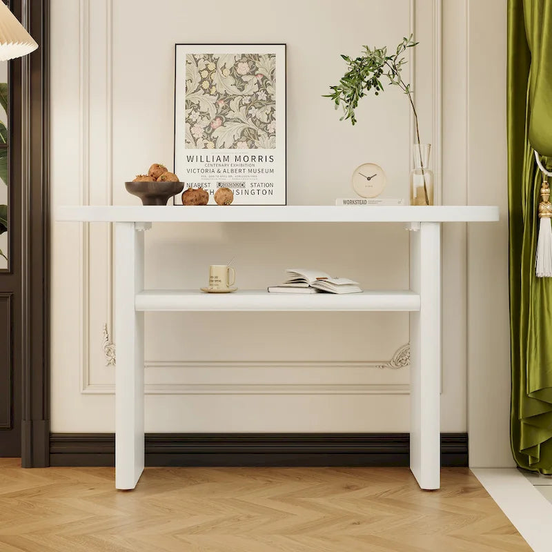 Minimalist Console Table with Lower Shelf, MDF, Multiple Colors