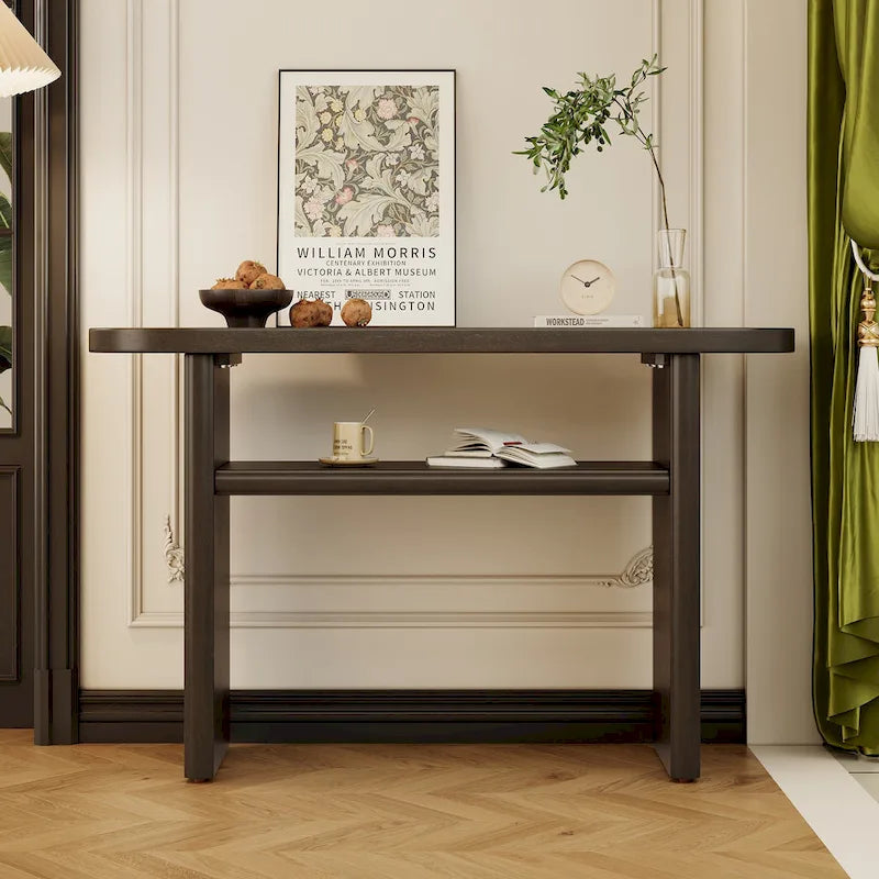 Minimalist Console Table with Lower Shelf, MDF, Multiple Colors