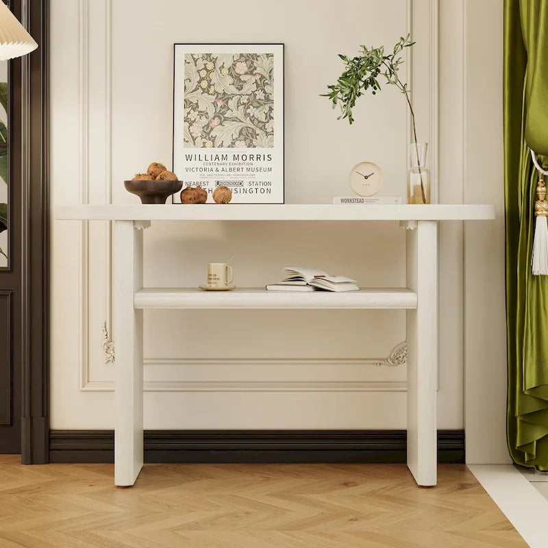 Minimalist Console Table with Lower Shelf, MDF, Multiple Colors
