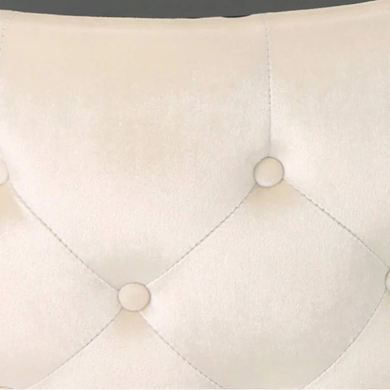 Round Velvet Button-Tufted Ottoman with Tempered Glass Top, Modern Glam Beige