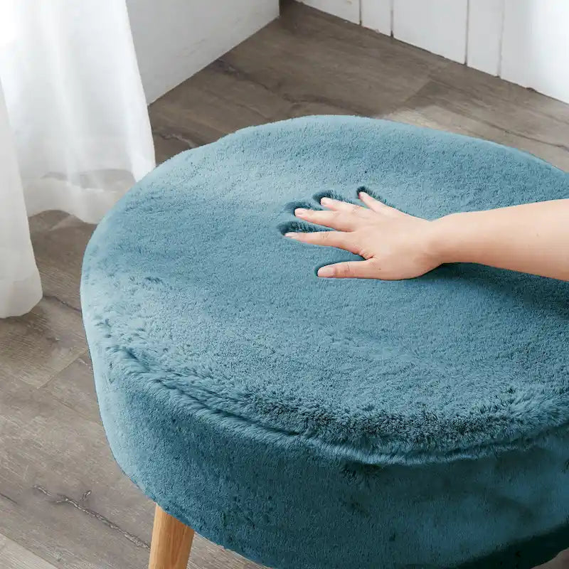Round Faux Fur Ottoman with Wooden Legs, Multiple Colors Available