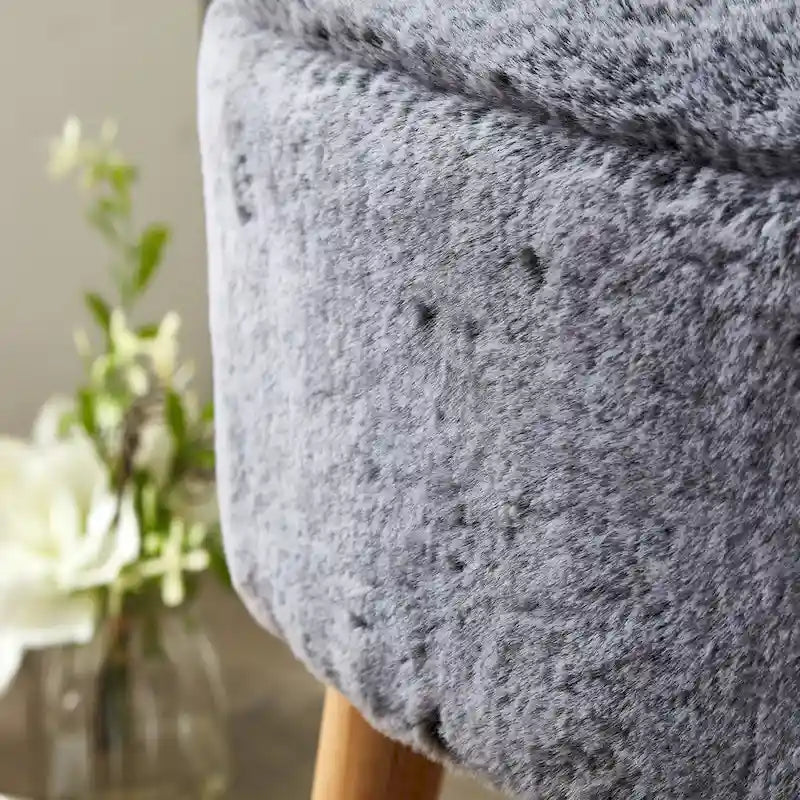 Round Faux Fur Ottoman with Wooden Legs, Multiple Colors Available