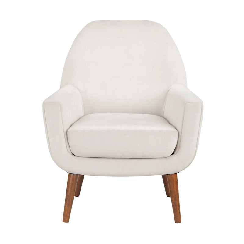 Mid-Century Velvet Upholstered Accent Arm Chair with Wooden Legs