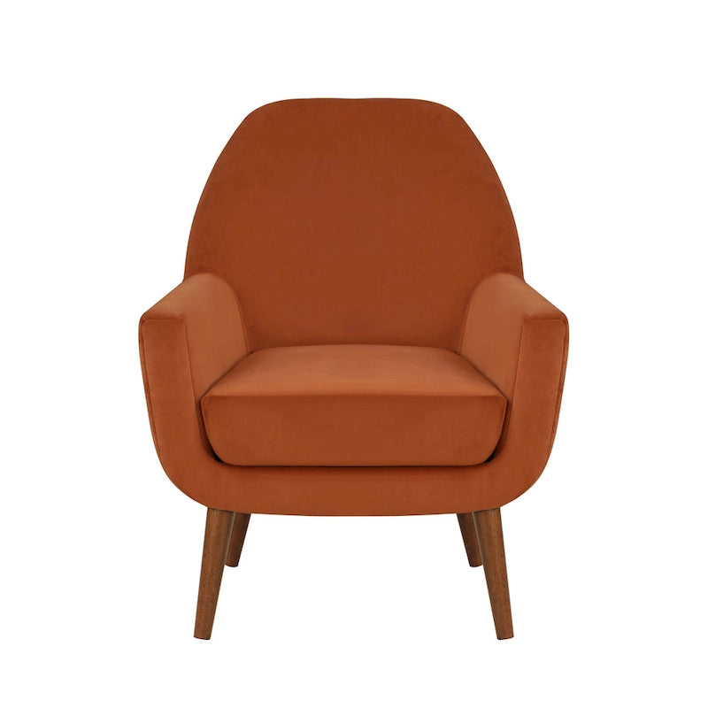 Mid-Century Velvet Upholstered Accent Arm Chair with Wooden Legs