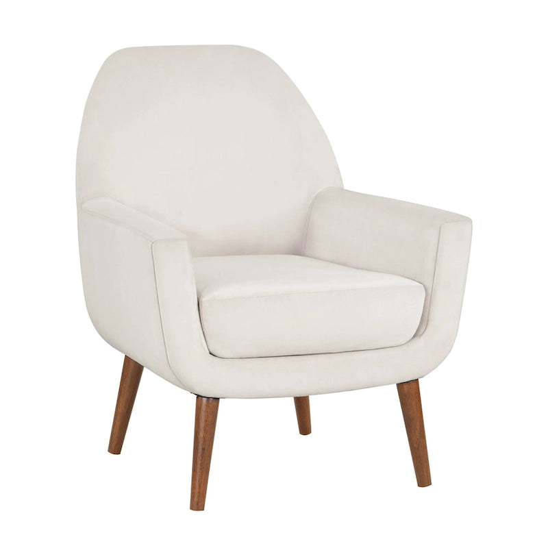 Mid-Century Velvet Upholstered Accent Arm Chair with Wooden Legs