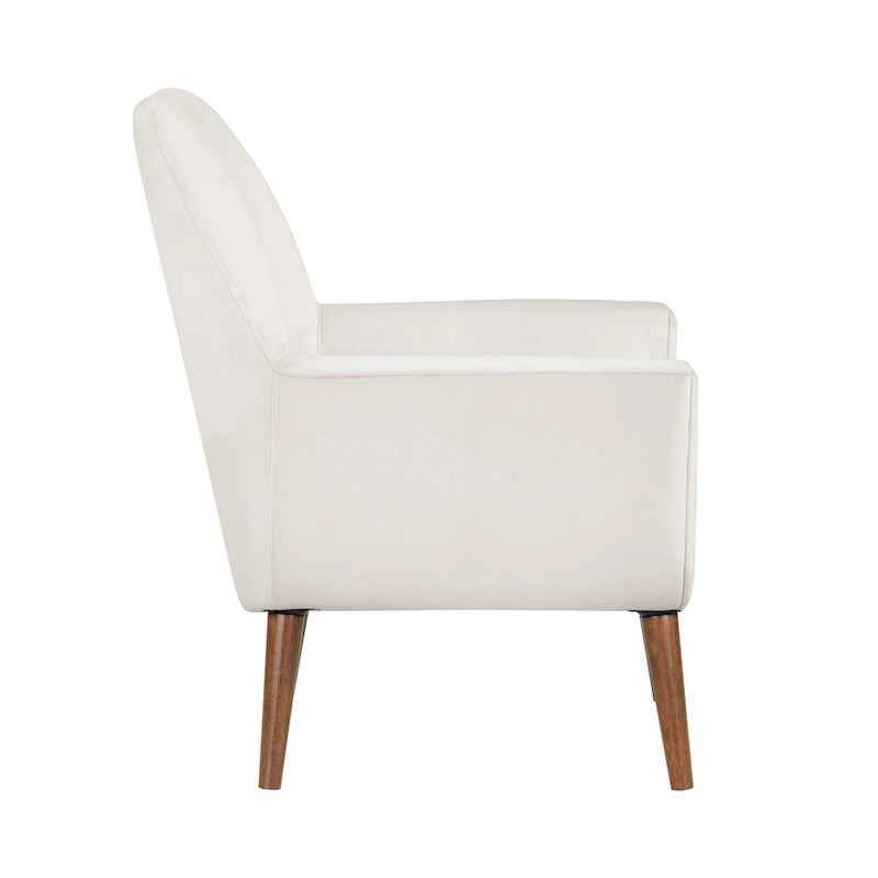 Mid-Century Velvet Upholstered Accent Arm Chair with Wooden Legs