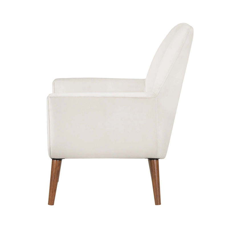 Mid-Century Velvet Upholstered Accent Arm Chair with Wooden Legs