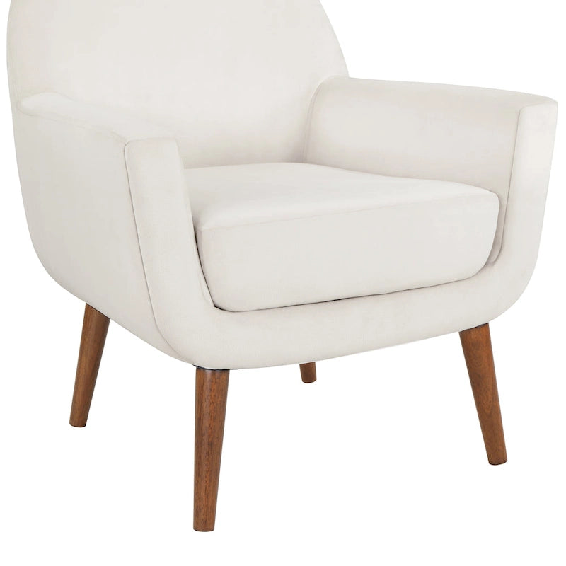 Mid-Century Velvet Upholstered Accent Arm Chair with Wooden Legs