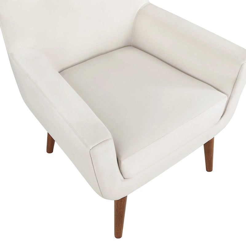 Mid-Century Velvet Upholstered Accent Arm Chair with Wooden Legs