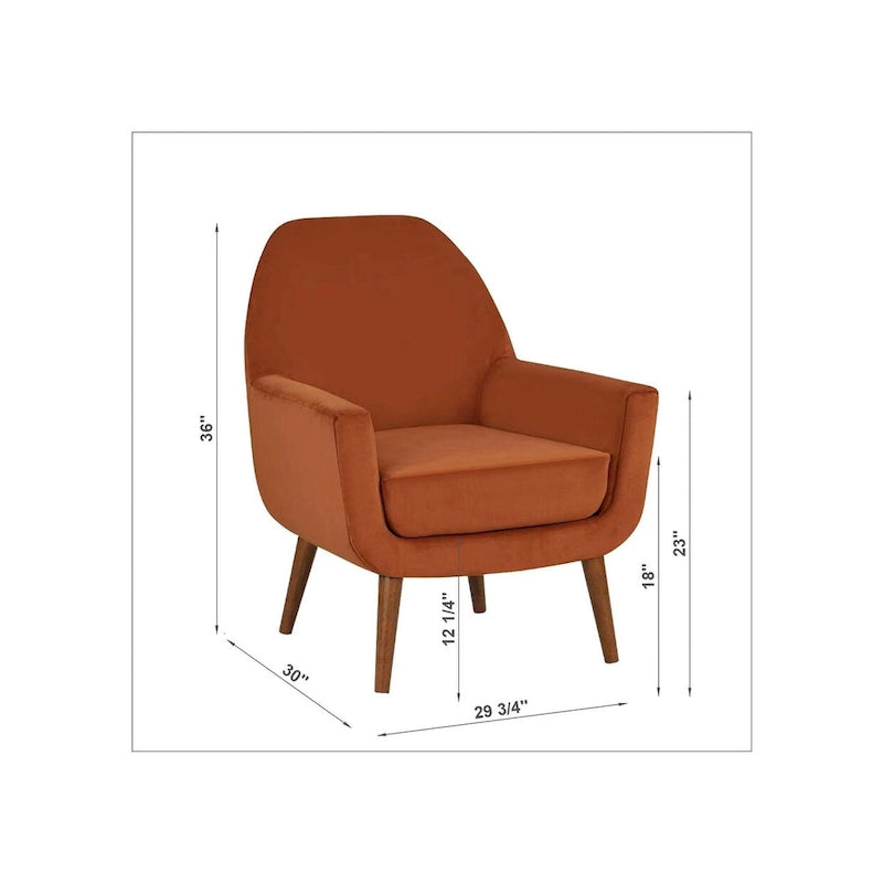 Mid-Century Velvet Upholstered Accent Arm Chair with Wooden Legs