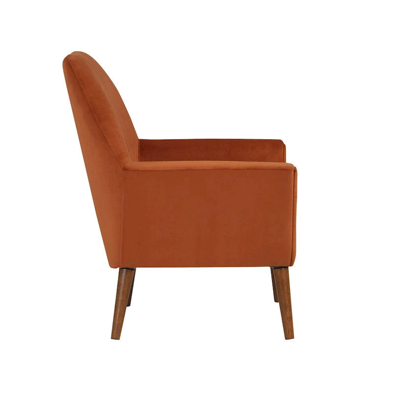 Mid-Century Velvet Upholstered Accent Arm Chair with Wooden Legs