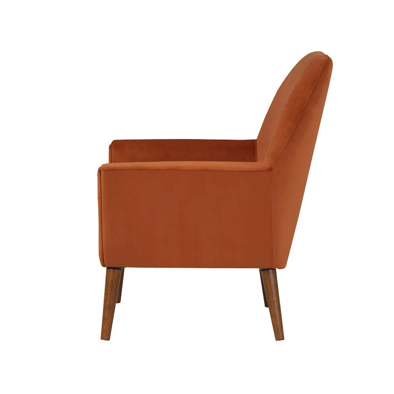 Mid-Century Velvet Upholstered Accent Arm Chair with Wooden Legs