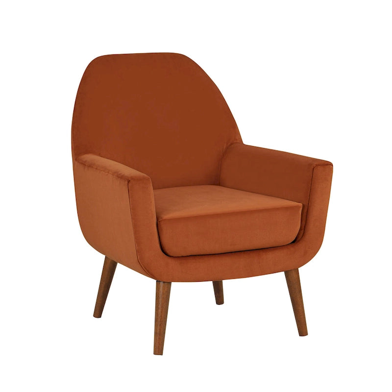 Mid-Century Velvet Upholstered Accent Arm Chair with Wooden Legs